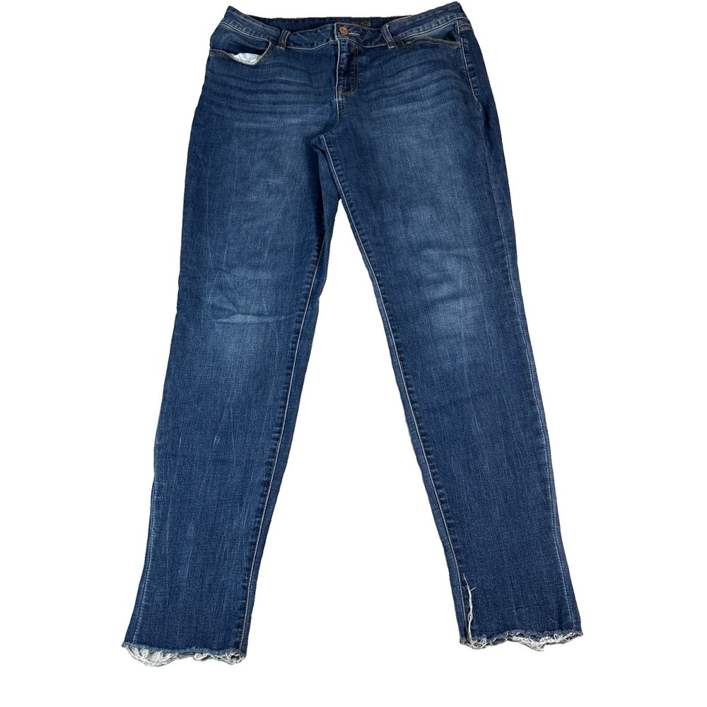 Maurices Womens Blue Denim Raw Hem Skinny Leg Jeans Large Stone Wash